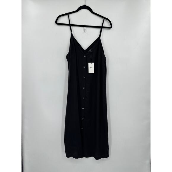 7 For All Mankind Spaghetti Strap Button Front Midi Dress in black XL NWT - Picture 2 of 7
